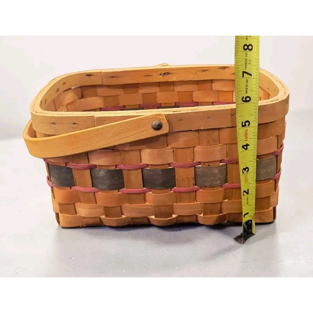 Vintage Woven Wood Splint Basket Swing Handle Decor International Farmhouse NWT